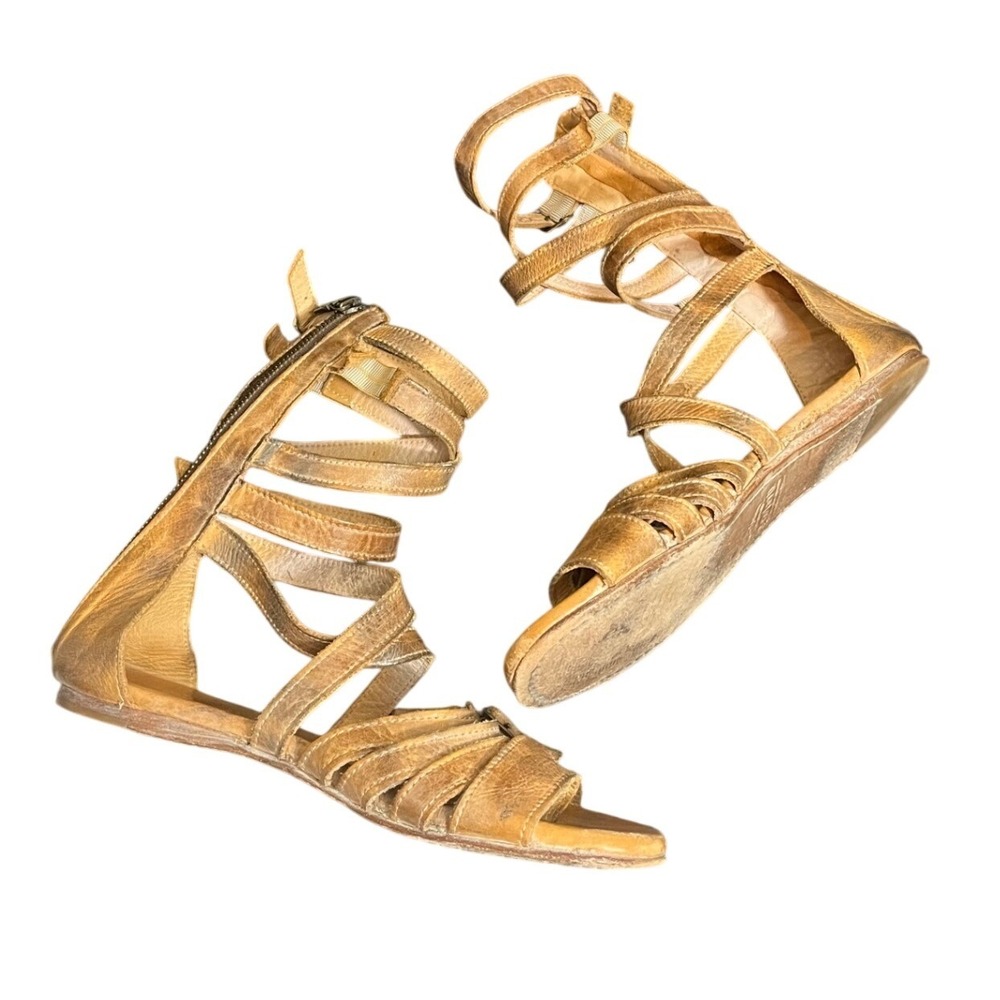 Bed Stu Seneca Gladiator Sandals Womens 8 Tan Leather Strappy Tall Flat Boho